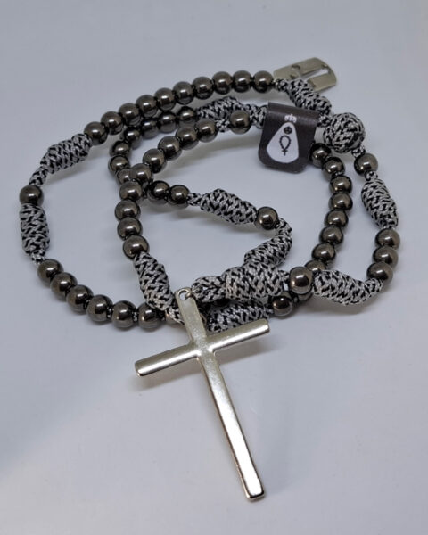 Terço em Paracord - Minimalista - Cinza/Prata