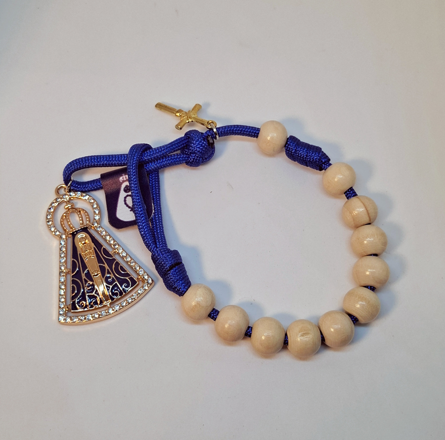 AzulAparecida_01 Dezenas Pocket Pulseira/Carro - Nossa Senhora Azul/Bege - Imagem 1