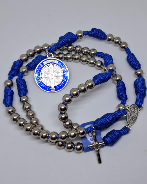 Terço em Paracord - São Bento - Azul/Prata