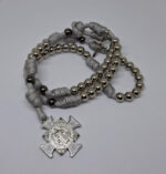 Terço em Paracord - Cruz de São Bento - Branco/Prata