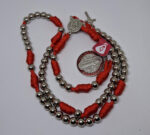 Terço em Paracord - São Bento - Vermelho/Prata