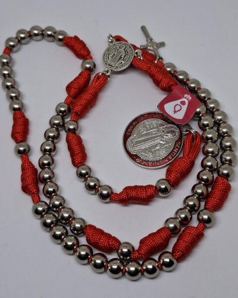 Terço em Paracord - São Bento - Vermelho/Prata